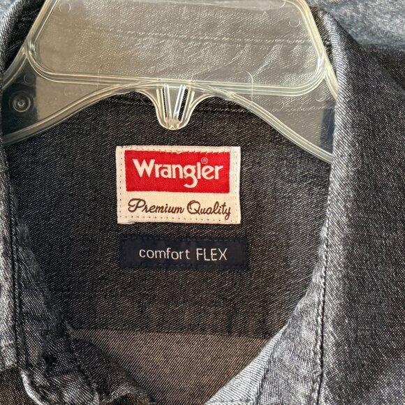 Wrangler Mens Comfort Flex Gravel Grey Long Sleeve Button Down Denim Jeans Shirt - Picture 4 of 7